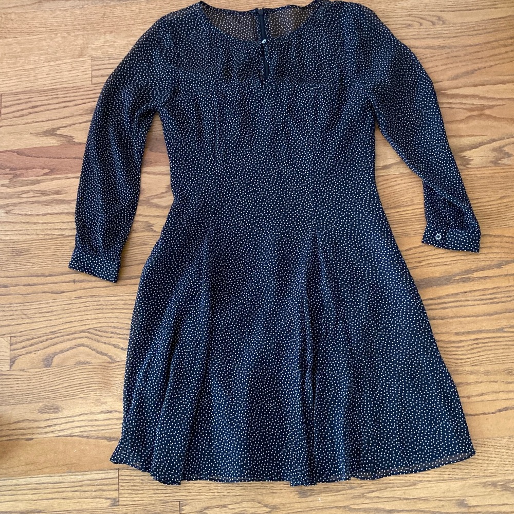 J Crew Silk Black with White Polka Dots Dress